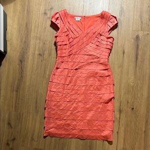 Elegant Coral Cap Sleeve Dress